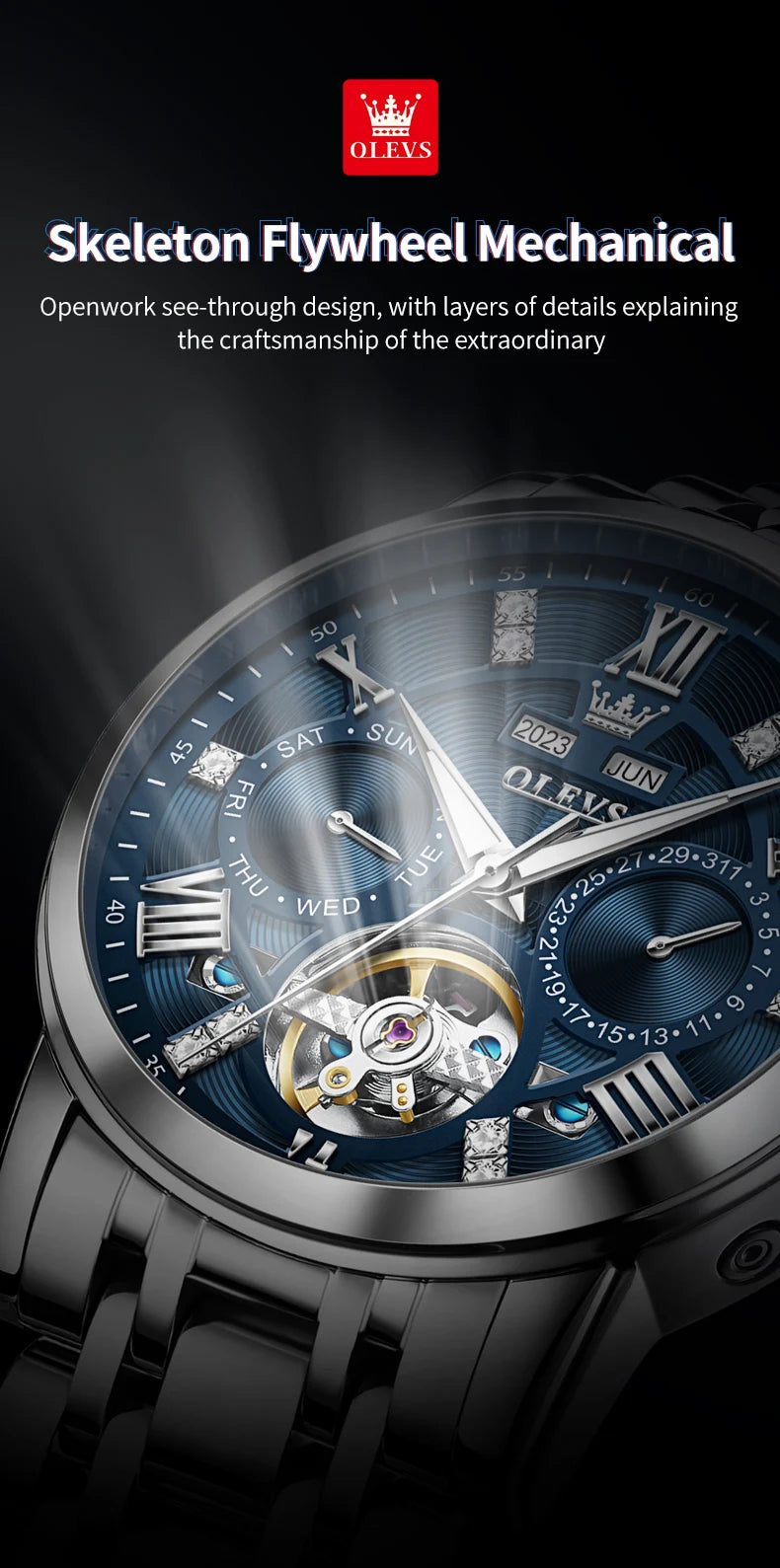 OLEVS Automatic Mechanical Watch – Skeleton Flywheel for Men's Business Wear