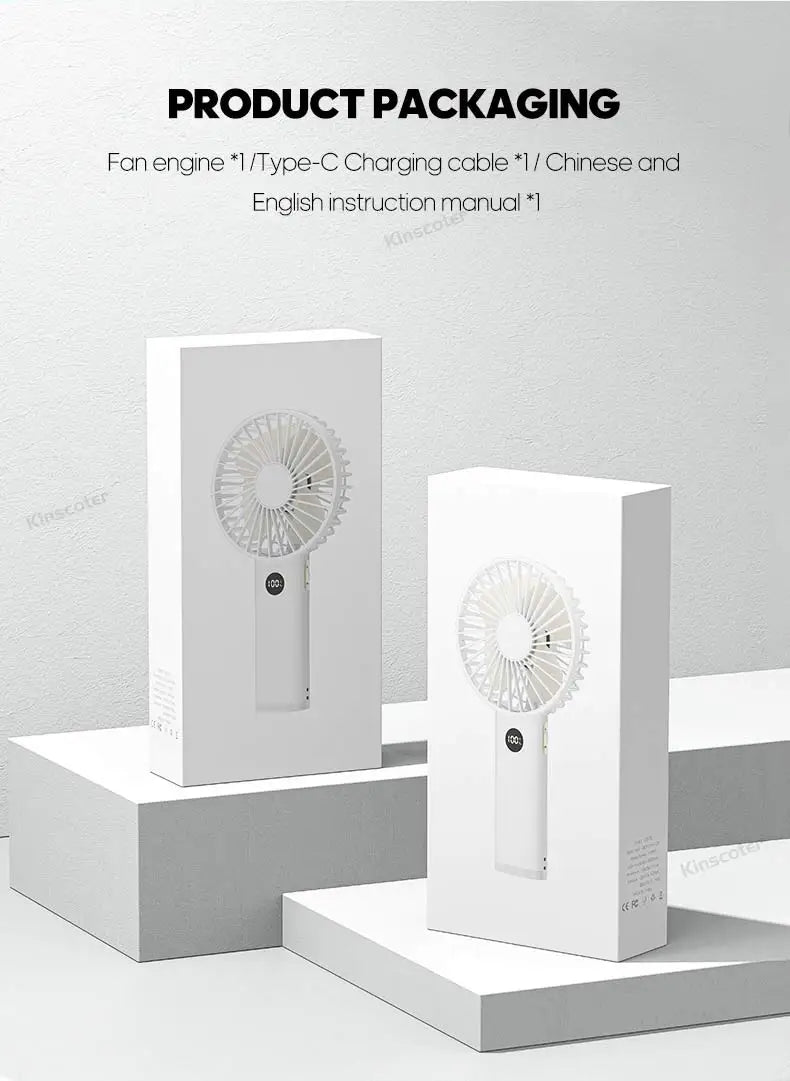 Portable Handheld USB Fan – Rechargeable Stepless Speed Desktop Cooling Fan