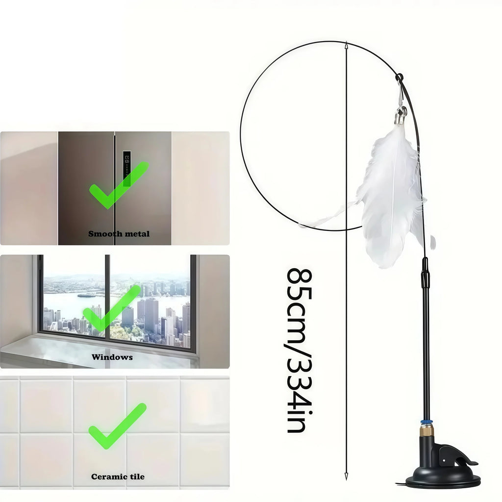 Feather Cat Teaser Wand – Suction Cup Interactive Toy for Indoor Exercise
