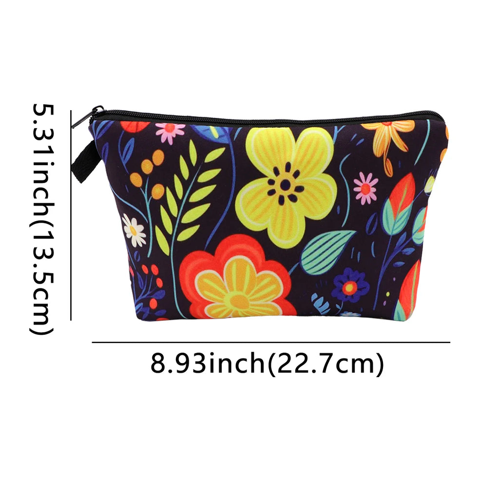 Floral Zipper Makeup Bag – Portable Travel Cosmetic Organizer for Women