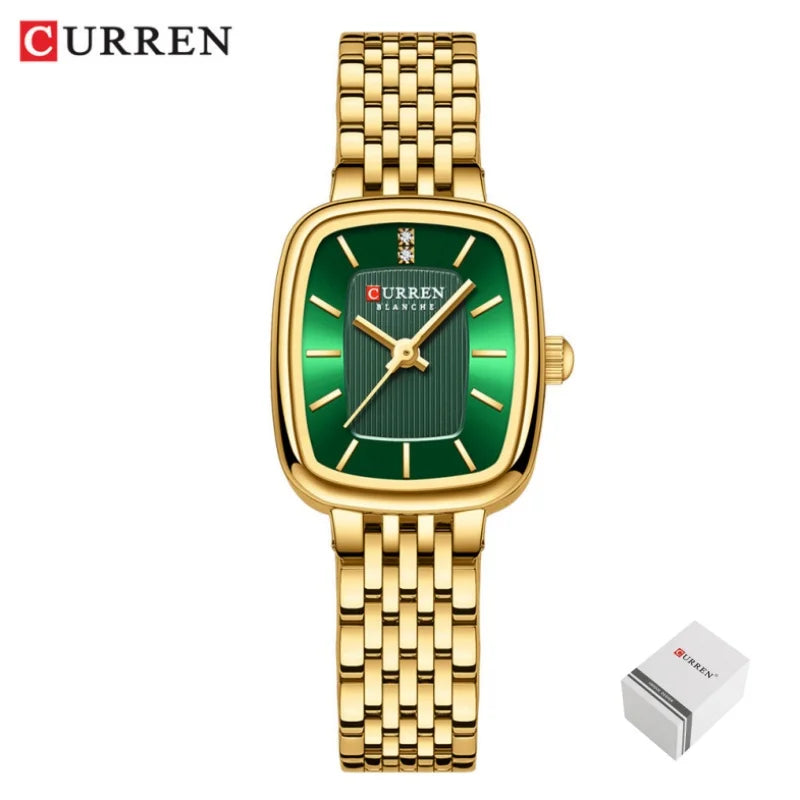 Gold Stainless Steel Quartz Watch – Elegant Square Dial for Business Fashion