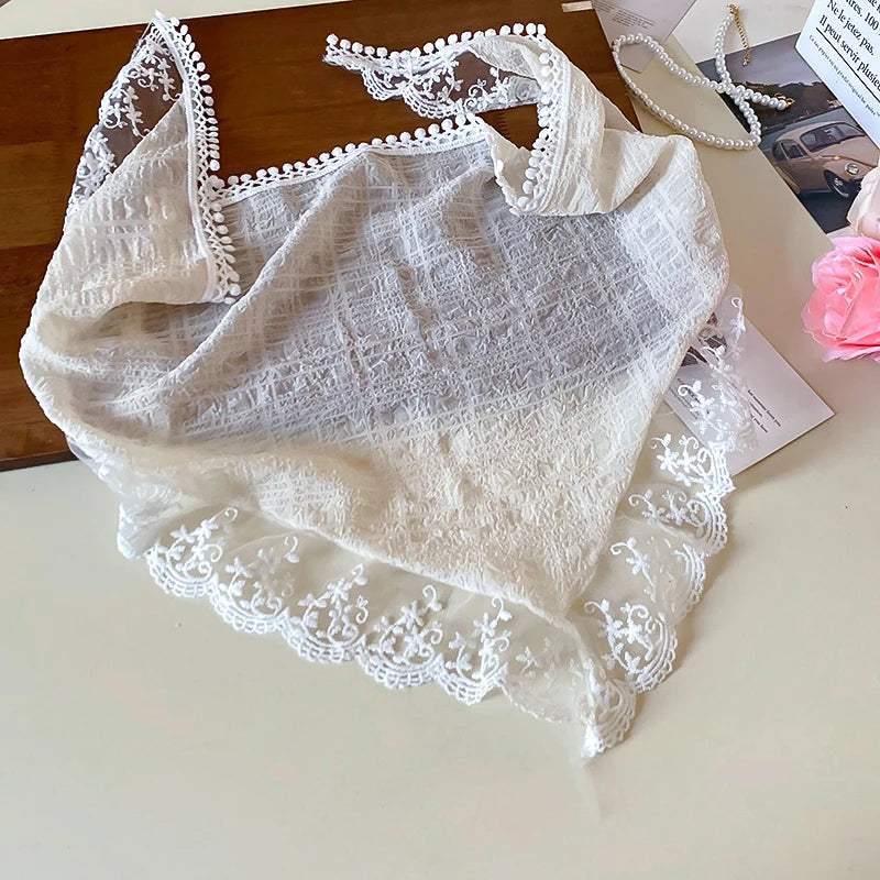 Knitted Lace Flower Hair Scarf – Boho Triangle Headband for Women Hair Styling