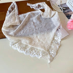 Knitted Lace Flower Hair Scarf – Boho Triangle Headband for Women Hair Styling