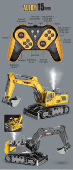 Alloy RC Excavator Toy – 2.4G Remote Control Engineering Truck for Kids