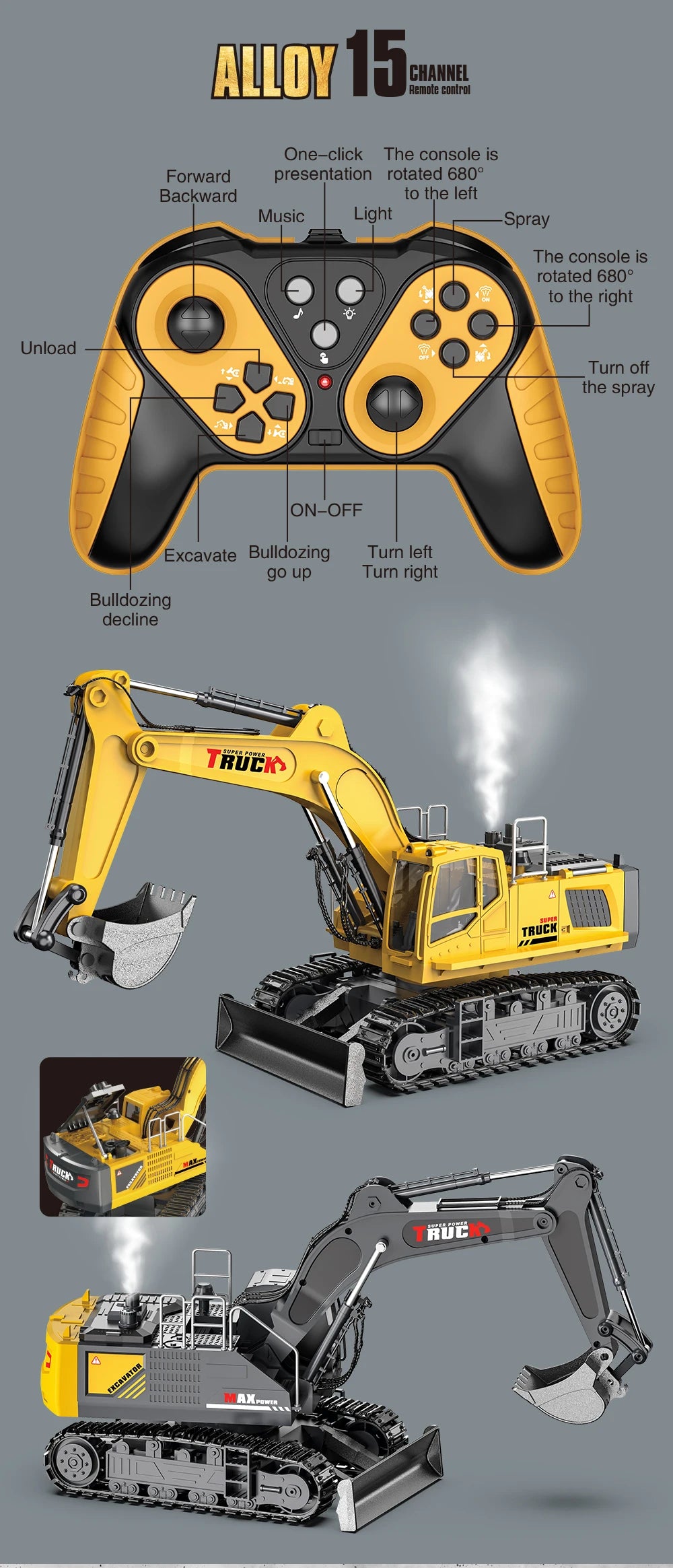 Alloy RC Excavator Toy – 2.4G Remote Control Engineering Truck for Kids