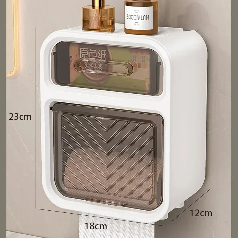 Wall Mounted Toilet Paper Holder – Double Layer Storage for Bathroom Organization