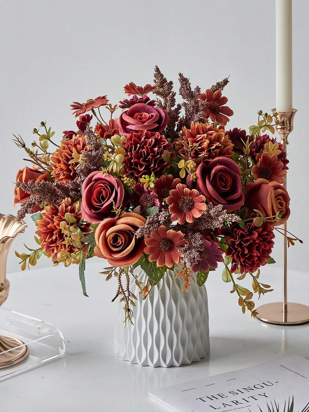 Silk Rose and Daisy Flower Bouquet – Artificial Floral Decor for Weddings