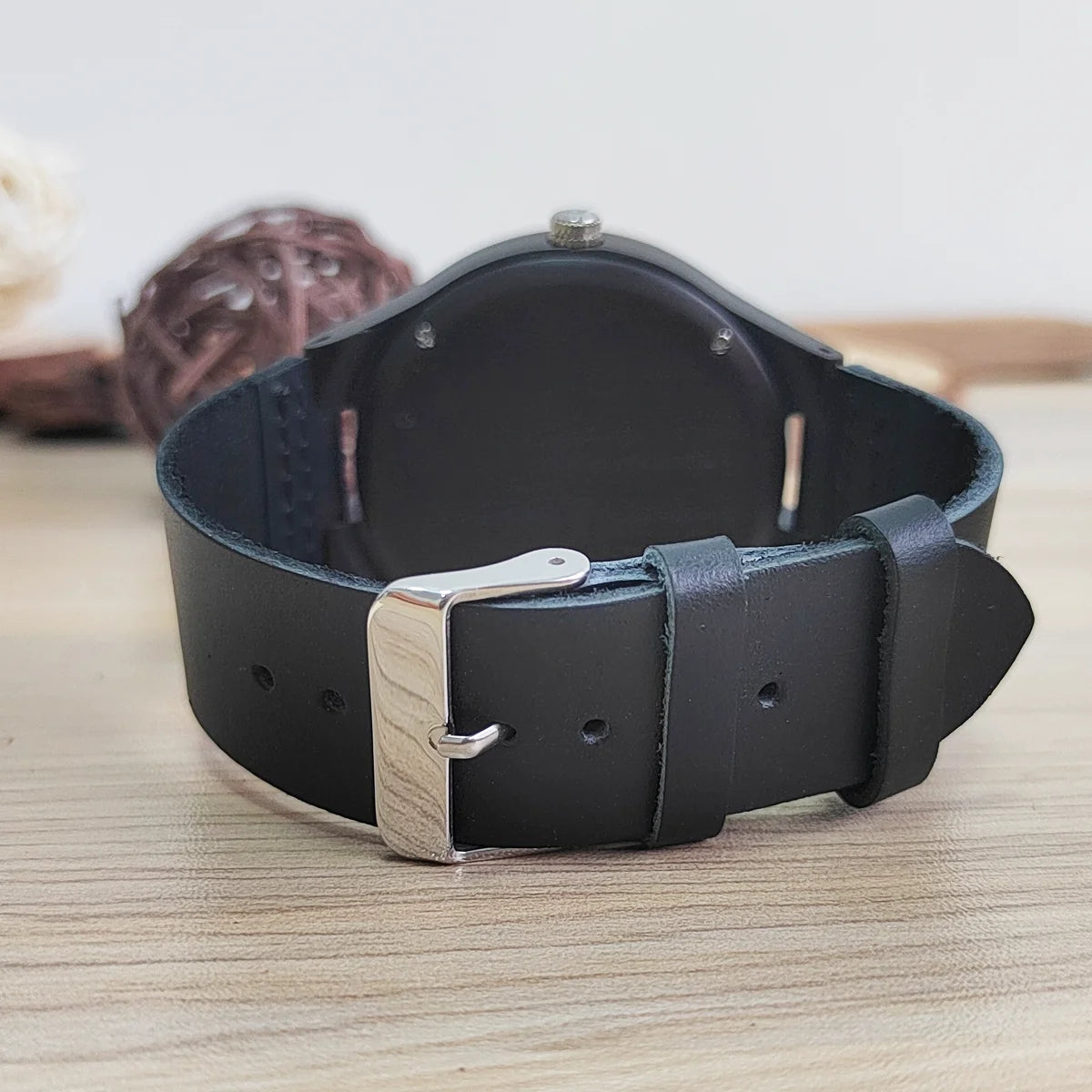Vintage Wooden Wristwatch – Personalized Leather Strap for Birthday Gift
