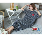 Plus Size Striped Pajama Dress – Short-Sleeved Cartoon Sleepwear for Women