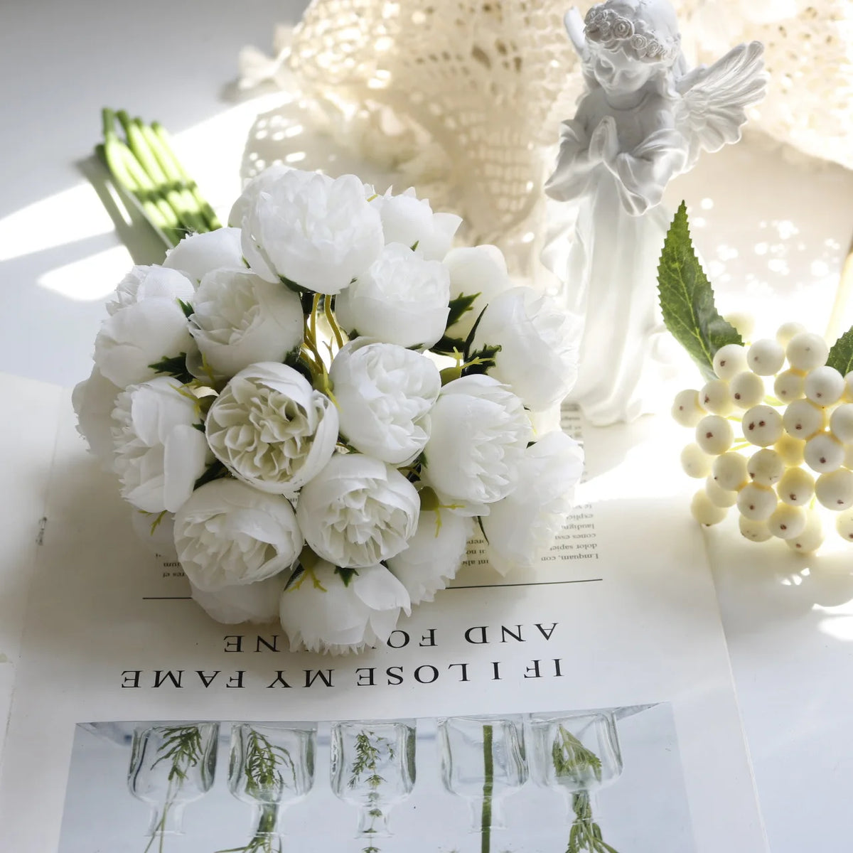 Silk Peony and Rose Bouquet – Artificial Floral Arrangement for Home Wedding