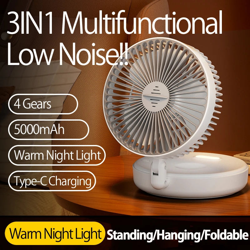 Rechargeable 3-in-1 Portable Fan – Multifunctional Cooling for Home and Travel