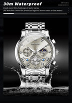 Quartz Chronograph Watch – Moon Phase Luminous Wristwatch for Men