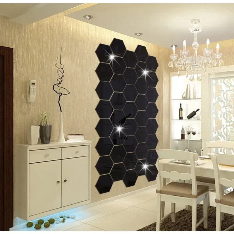 Hexagon Acrylic 3D Mirror Wall Stickers – Self-Adhesive Decor for Home