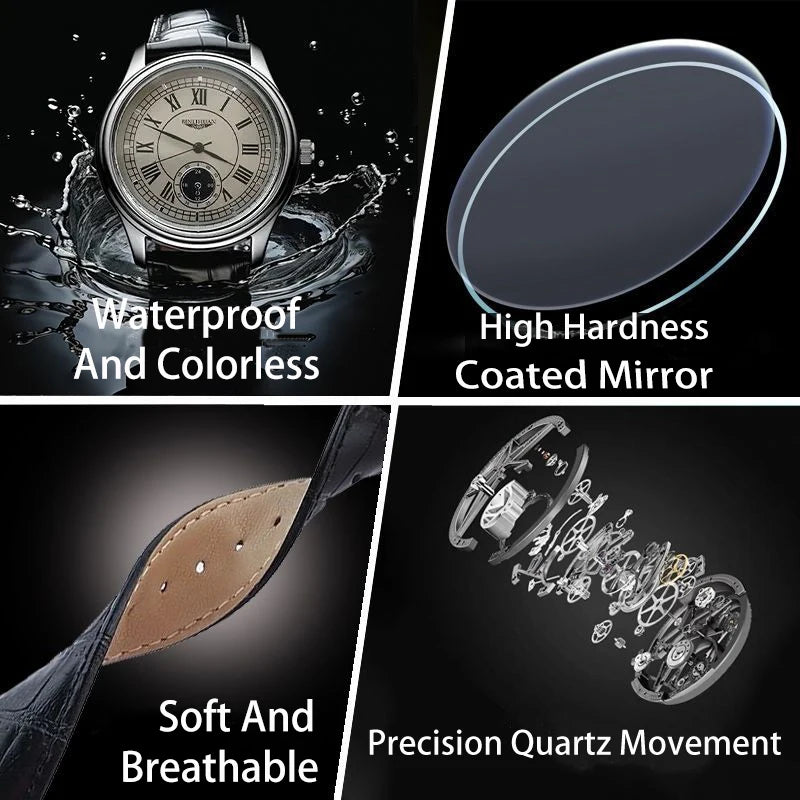 Luxury Leather Quartz Wristwatch – Waterproof Business Accessory for Men
