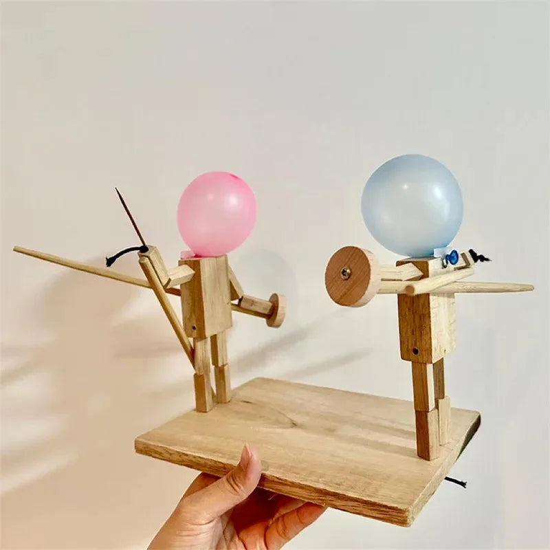 Wooden Fencing Puppet Battle – Bamboo Robot Game for Two-Player Fun