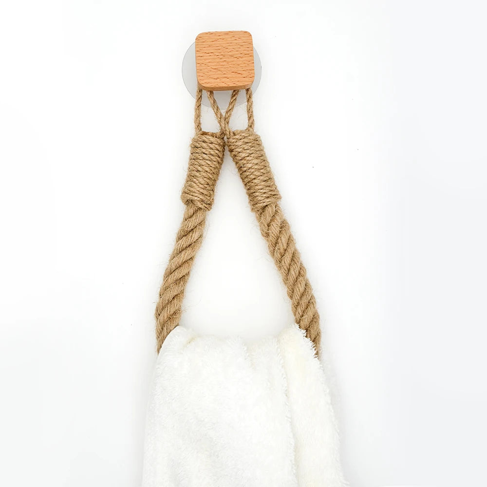 Adhesive Hemp Paper Towel Holder – Wall Mounted Rack for Bathroom Storage