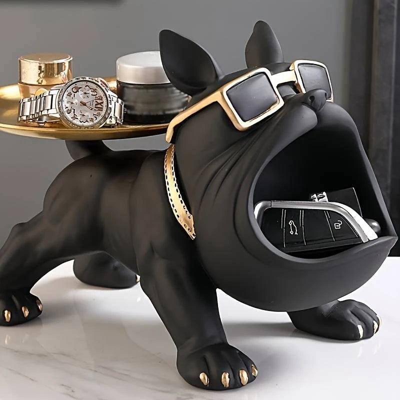Bulldog Key Storage Tray – Decorative Resin Figurine for Entryway Decor