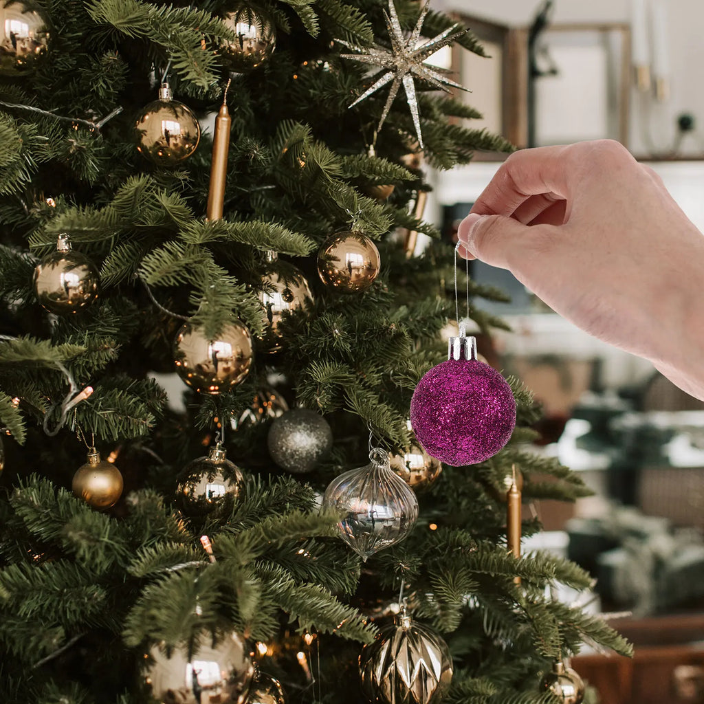 Purple Plastic Christmas Ornament Balls – Shiny Decor for Xmas Tree Holidays