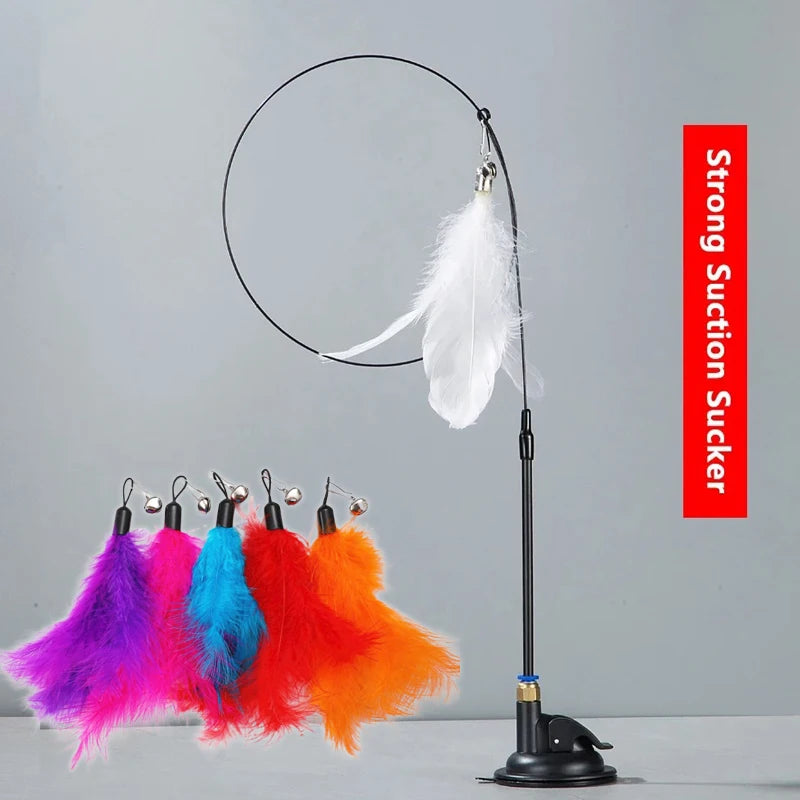 Feather Cat Teaser Wand – Suction Cup Interactive Toy for Indoor Exercise