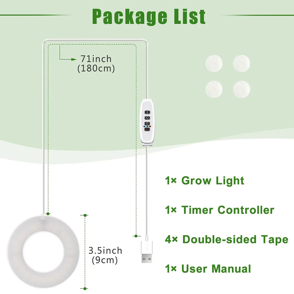 Full Spectrum Halo LED Grow Light – Dimmable Timer Lamp for Indoor Plants