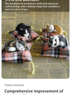 Realistic Plush Cat Figurine – Sleeping Animal Ornament for Desktop Decor