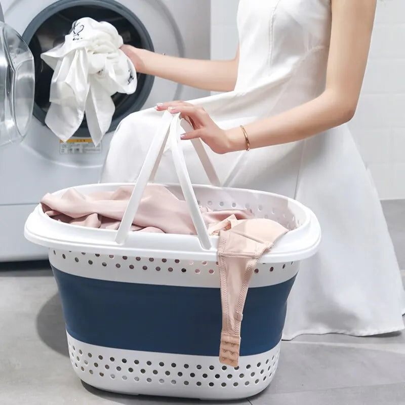 Collapsible Plastic Laundry Basket – Large Folding Storage for Home Organization