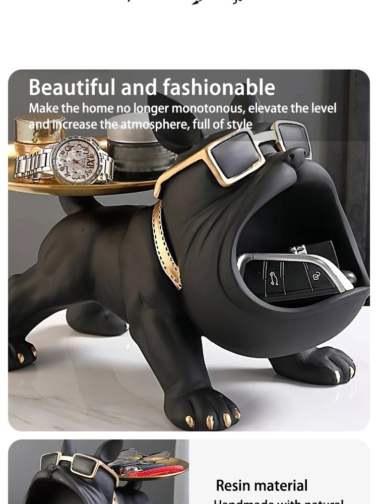 Bulldog Key Storage Tray – Decorative Resin Figurine for Entryway Decor