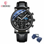 Leather Quartz Chronograph Watch – Men's Moon Phase Business Wristwatch