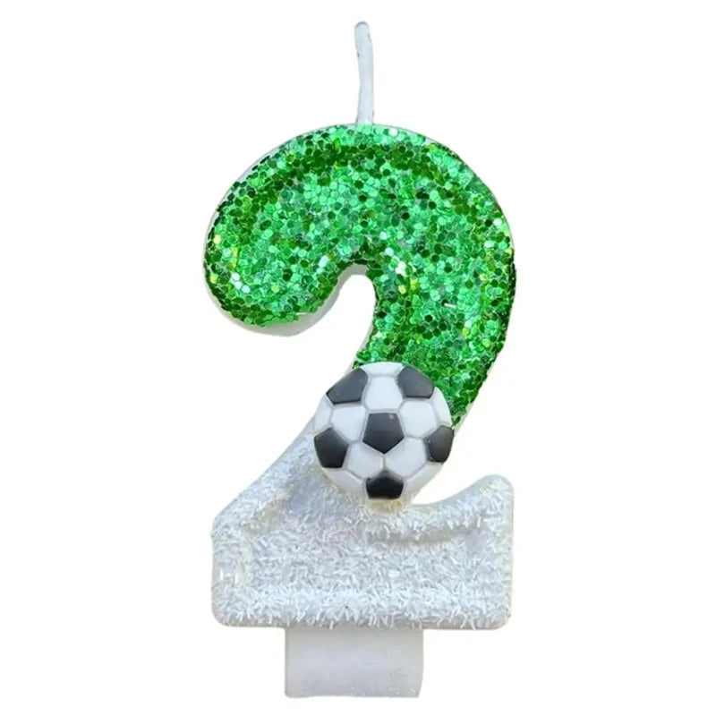 Soccer Number Birthday Candles – Green Glitter Cake Toppers for Kids Parties