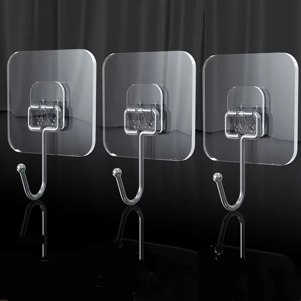 Transparent Adhesive Hooks – Heavy Duty Acrylic for Kitchen and Bathroom Wall