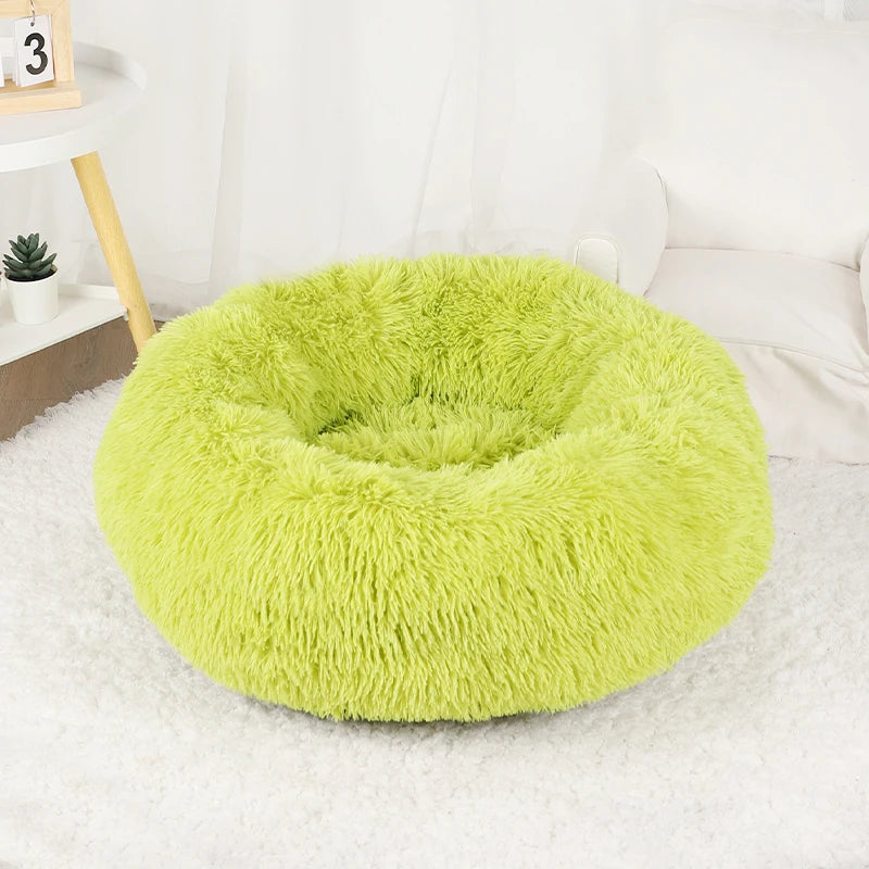 Plush Donut Dog Bed – Large Round Fluffy Kennel for Winter Pet Comfort