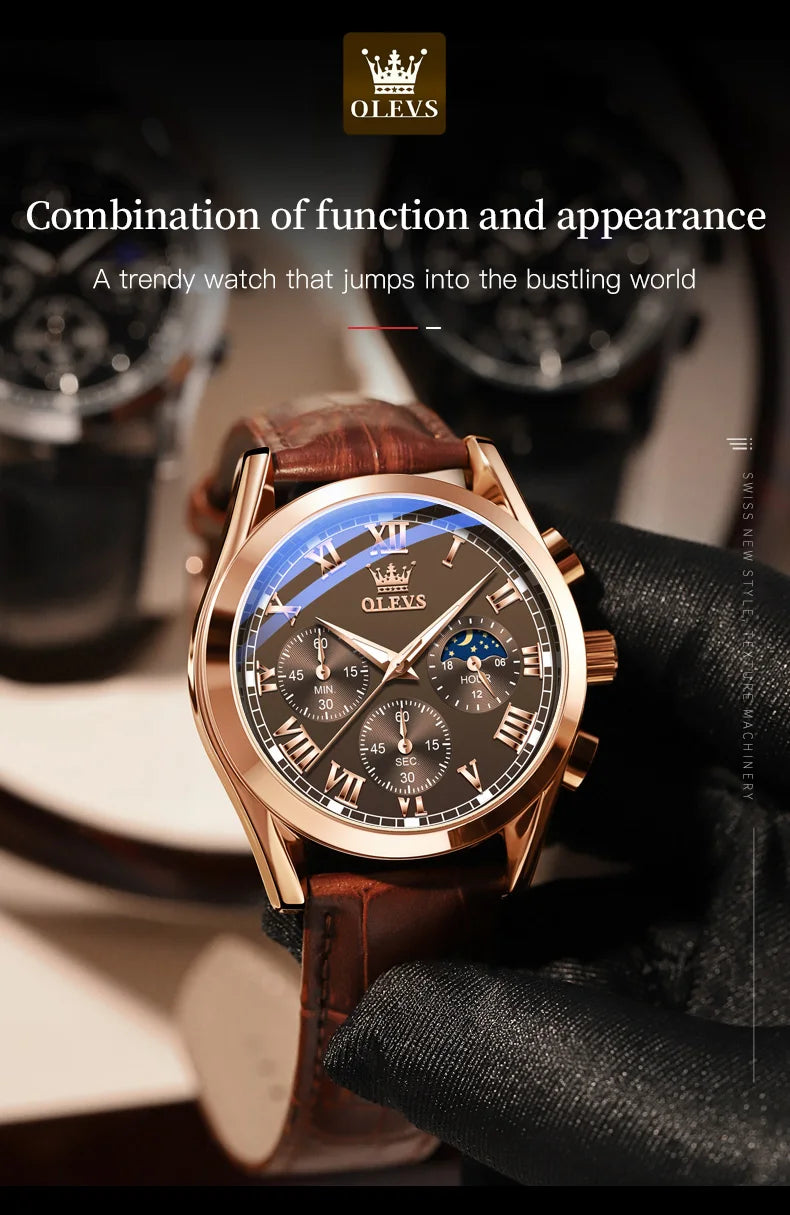 Leather Quartz Watch – Waterproof Noctilucent Timepiece for Business Men