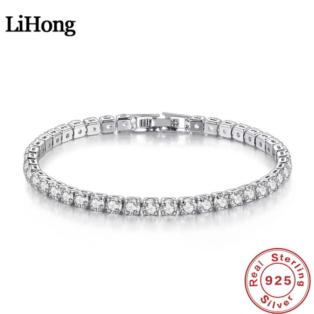 S925 Sterling Silver Zirconia Tennis Bracelet – 4mm Jewelry for Wedding Gift