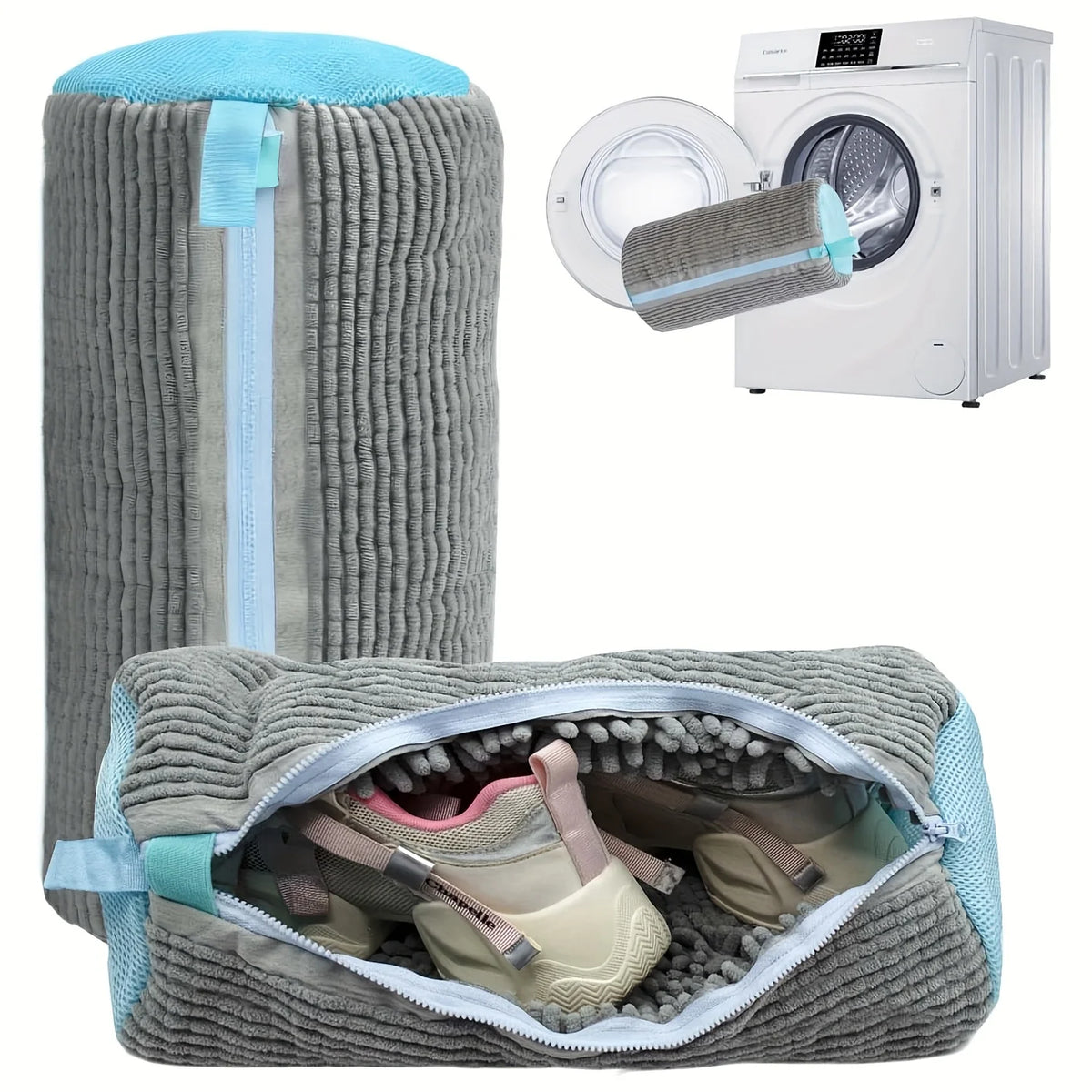 Mesh Shoe Laundry Bag – Built-in 360 Degree Soft Brush for Machine Washing