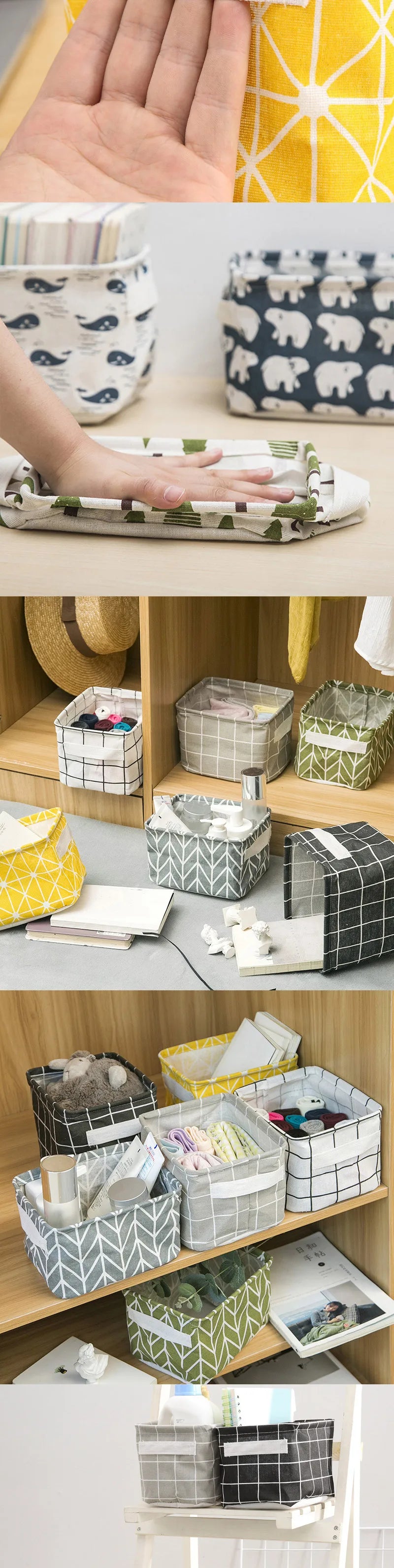 Foldable Cotton Linen Storage Basket – Small Desktop Organizer for Home