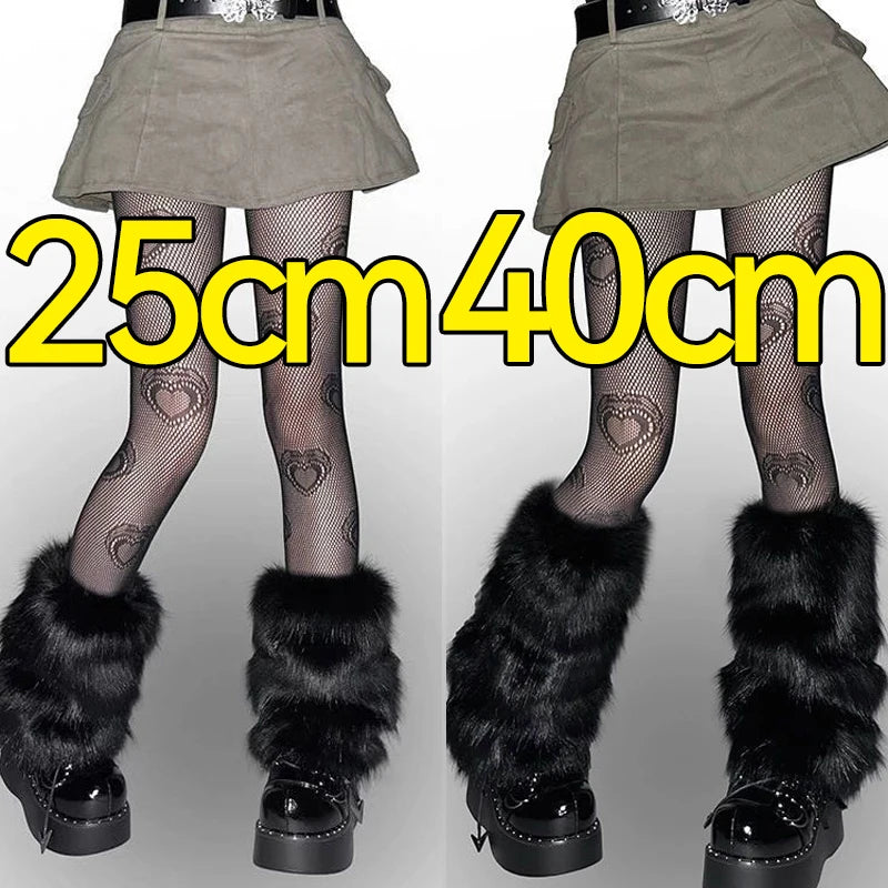 Faux Fur Leg Warmers – Lolita Harajuku Style Boot Covers for Winter Cosplay
