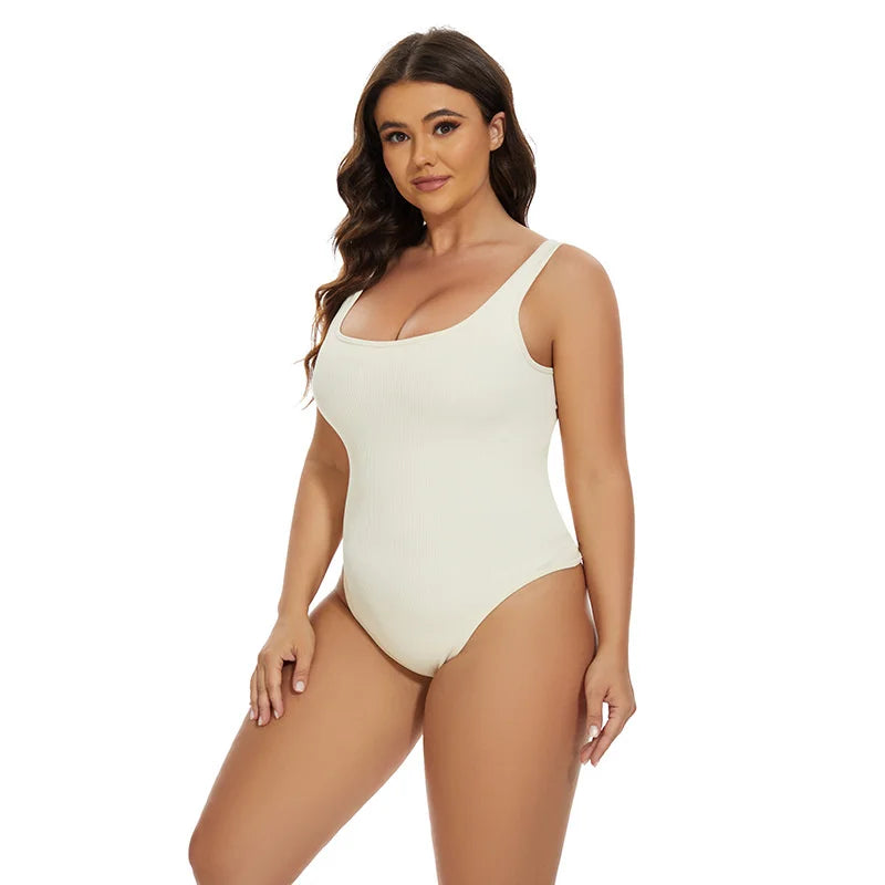Ribbed Tummy Control Jumpsuit – Open Crotch Shapewear for Daily Compression