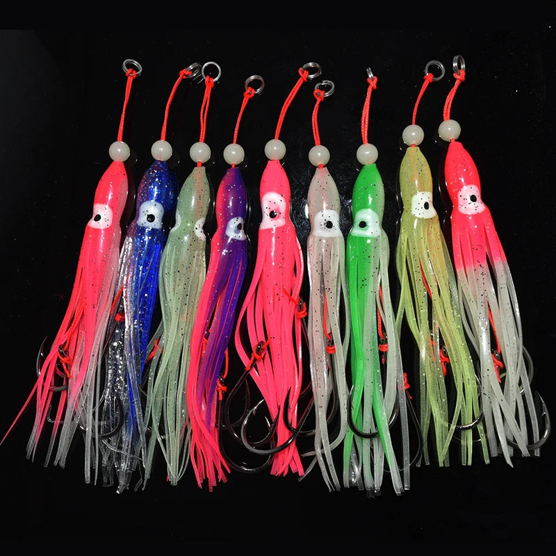 Soft Silicon Squid Lure – 12cm Double Assist Hook Rig for Saltwater Fishing