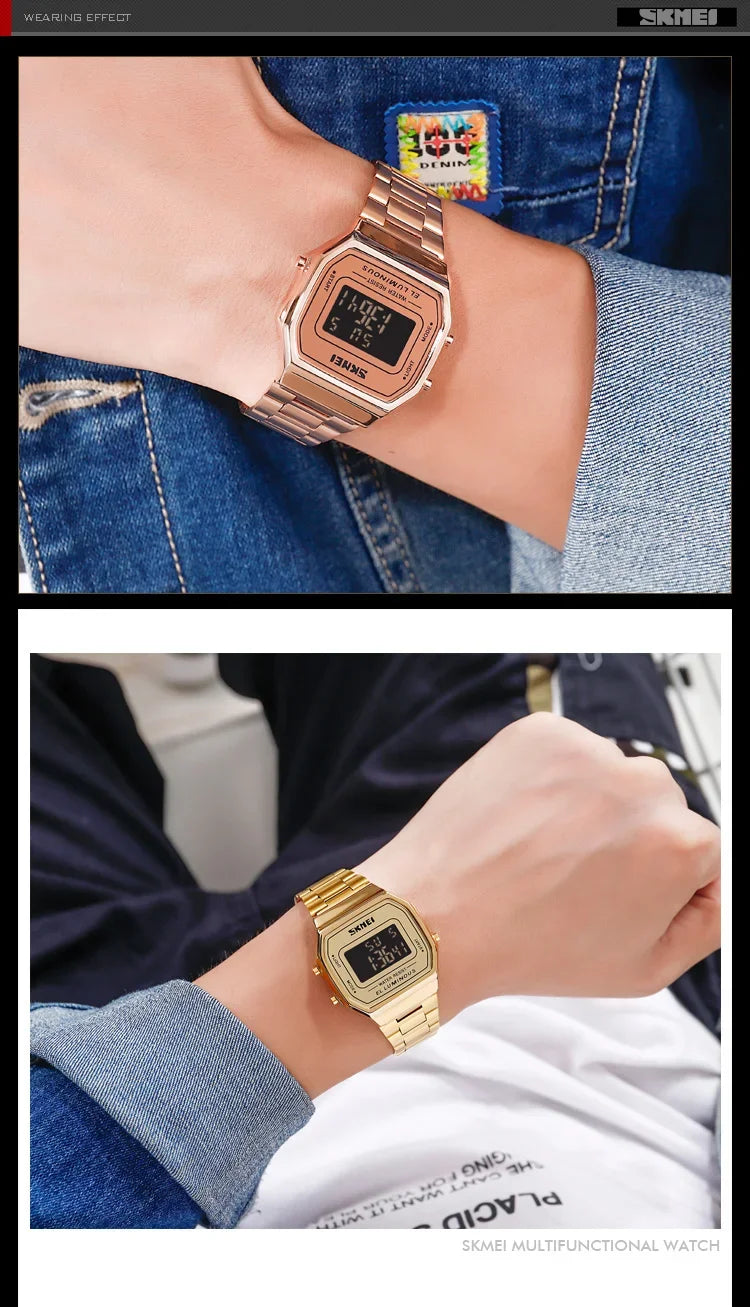 Retro LED Digital Watch – Stainless Steel Wristwatch for Men