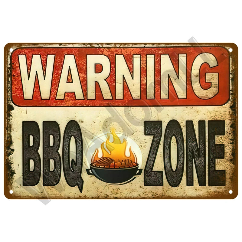 Vintage Metal BBQ Sign – Retro Tin Wall Plaque for Backyard Garden Decor