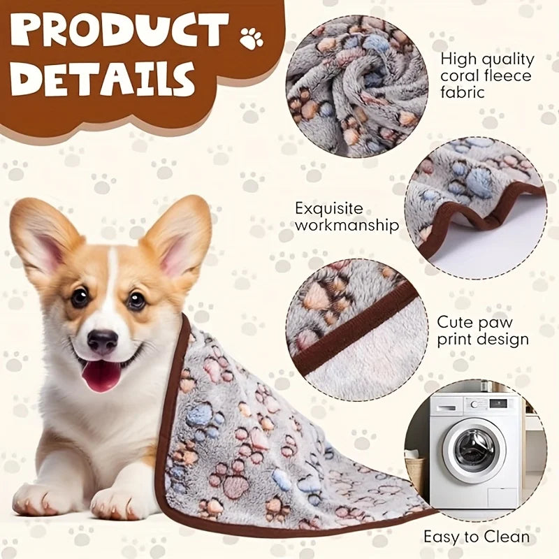 Flannel Pet Blanket – Paw Print Design for Cats and Dogs