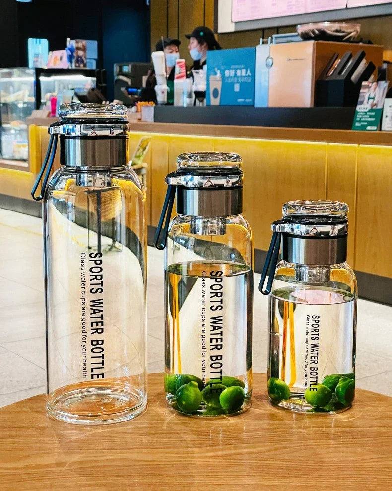 Large Capacity Glass Water Bottle – Transparent Milk Juice Cup for Outdoor Sports