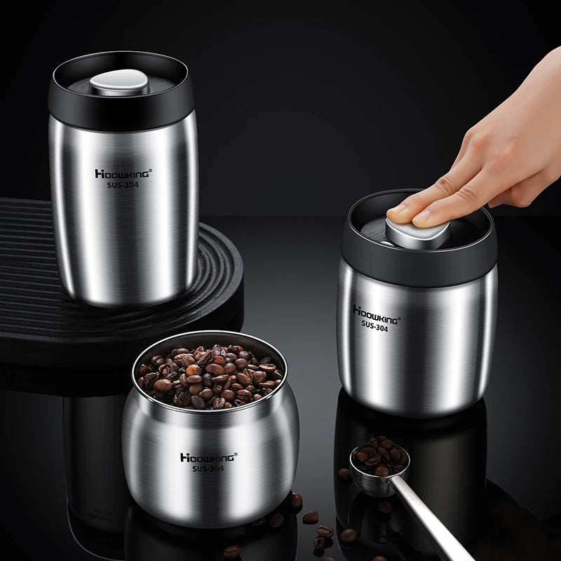 Stainless Steel Coffee Canister – Airtight Vacuum Seal for Fresh Food Storage