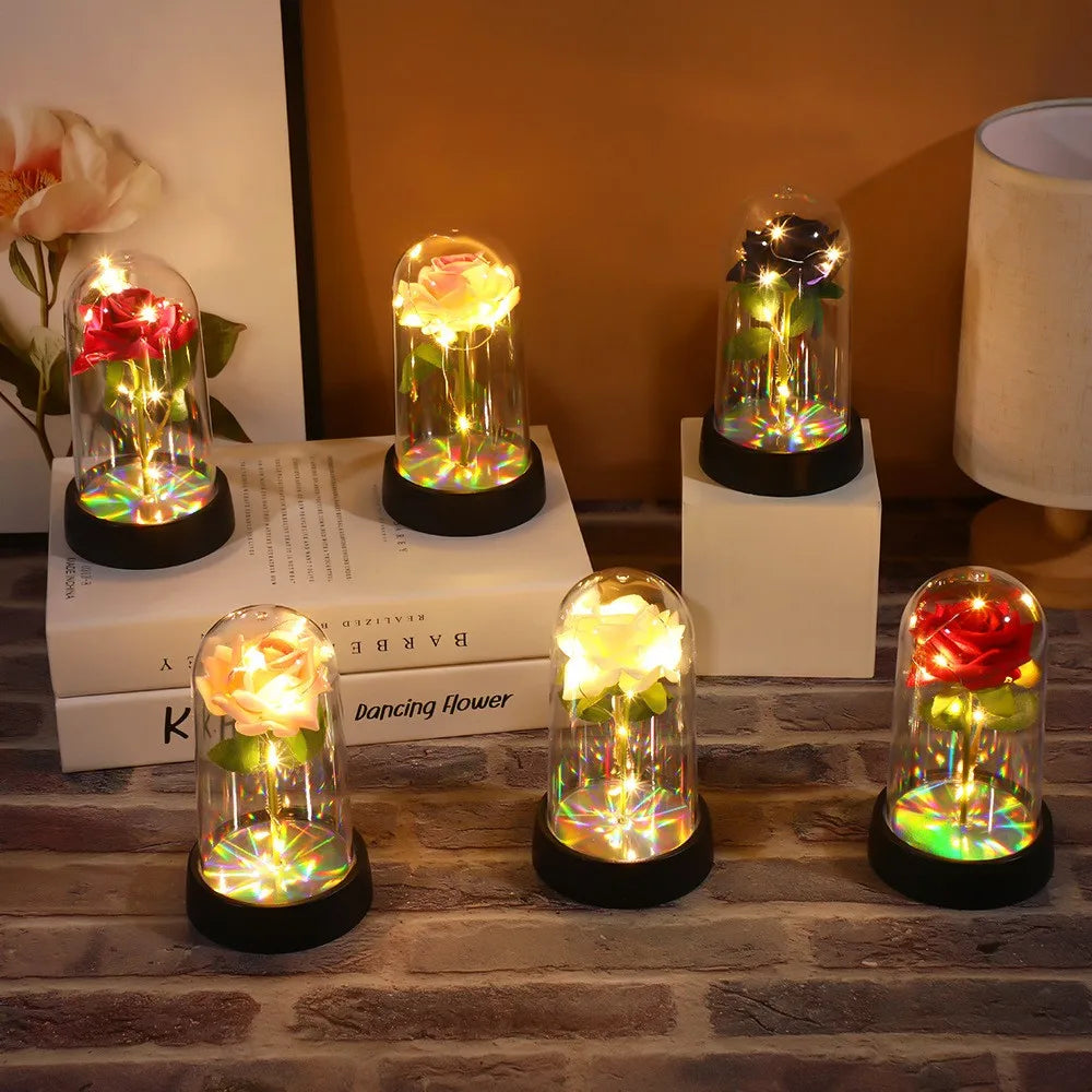 LED Glass Rose Lamp – Eternal Red Flower for Valentine's Day Gift