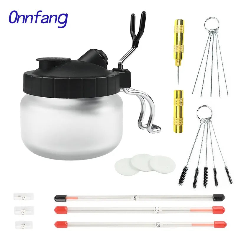 Airbrush Cleaning Pot – Glass Jar Set with Needles and Brushes