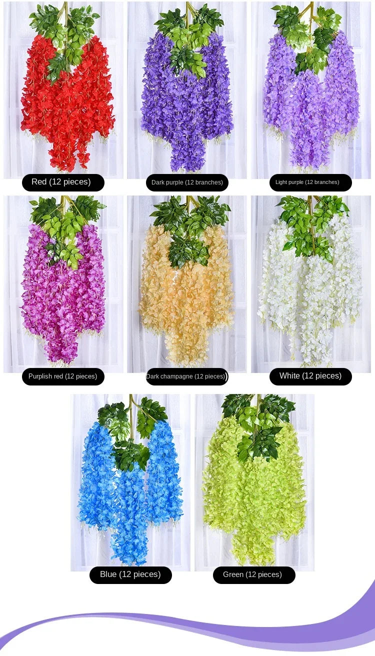 Silk Wisteria Hanging Vines – 110cm Artificial Flower Garland for Wedding Decor