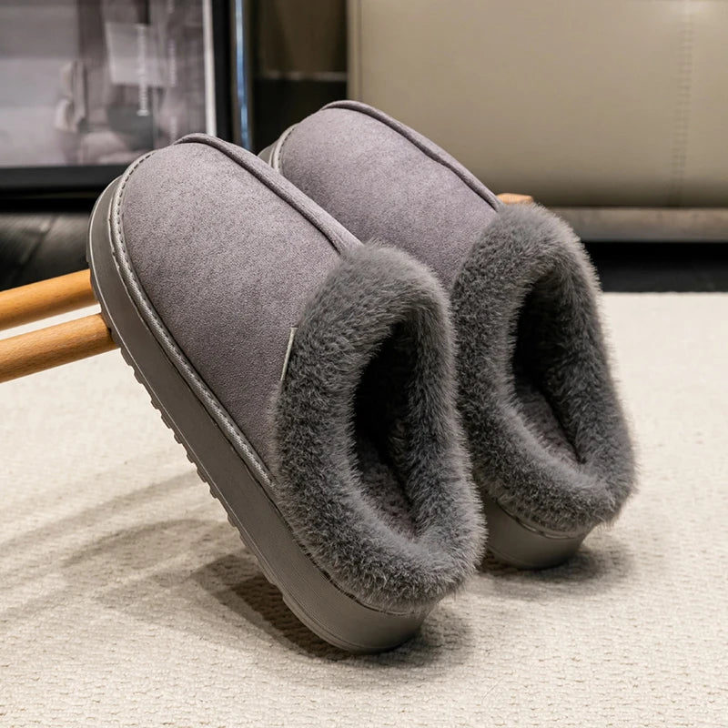 Fluffy Fur-Lined Slippers – Anti-Slip Thick Sole Winter Shoes for Indoor Home Use