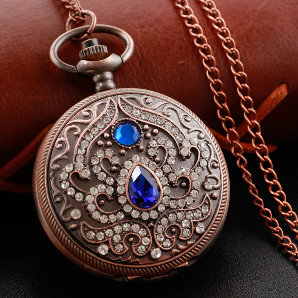 Emerald Diamond Pocket Watch Necklace – Luxury Gold Pendant for Gift