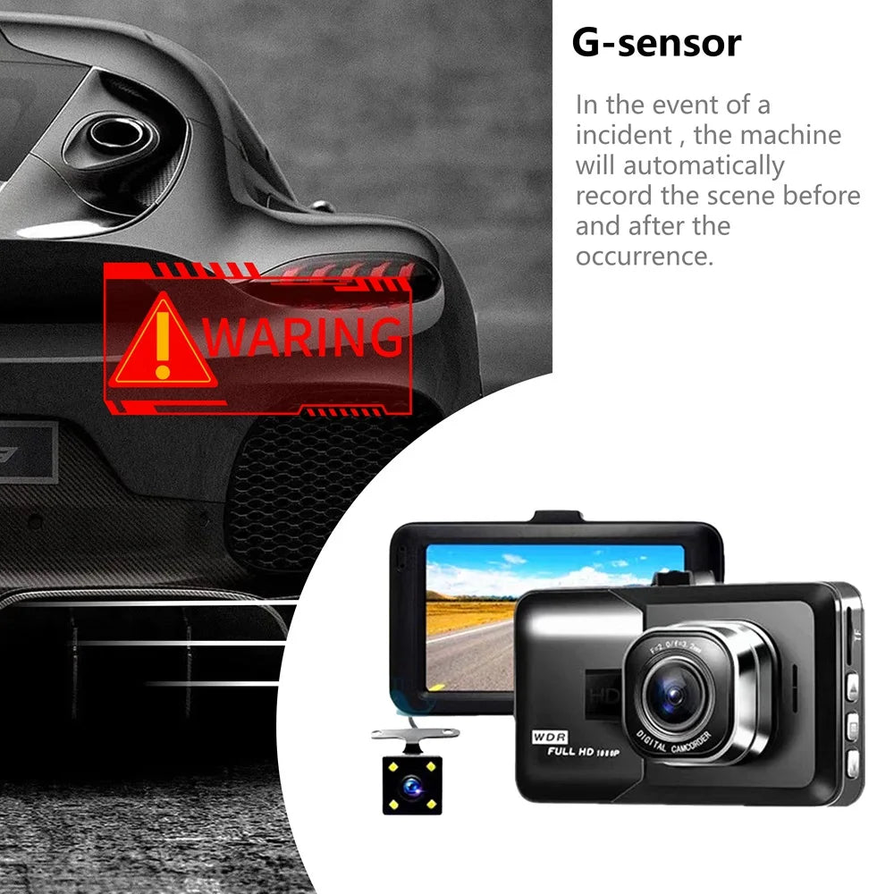 Dual Channel Dash Camera – Full HD 1080P Night Vision for Vehicle Security