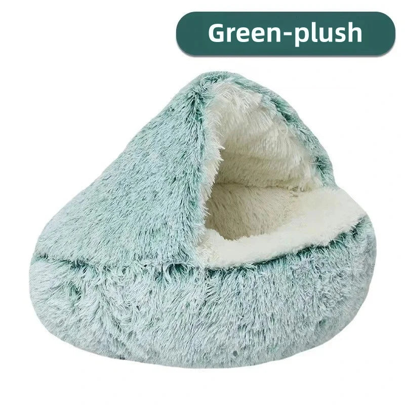 Semi-Enclosed Plush Pet Bed – Warm Winter Shell Nest for Cats and Small Dogs